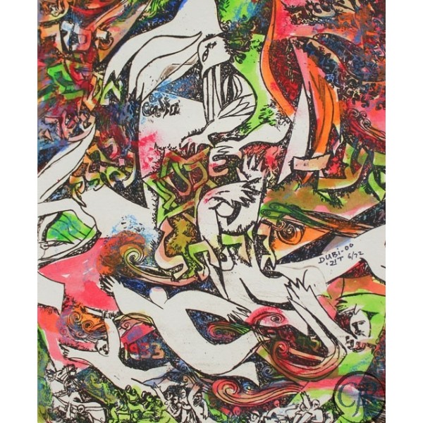 Dubi Arie Hand Colored Etchings on Paper:"The Amalek"