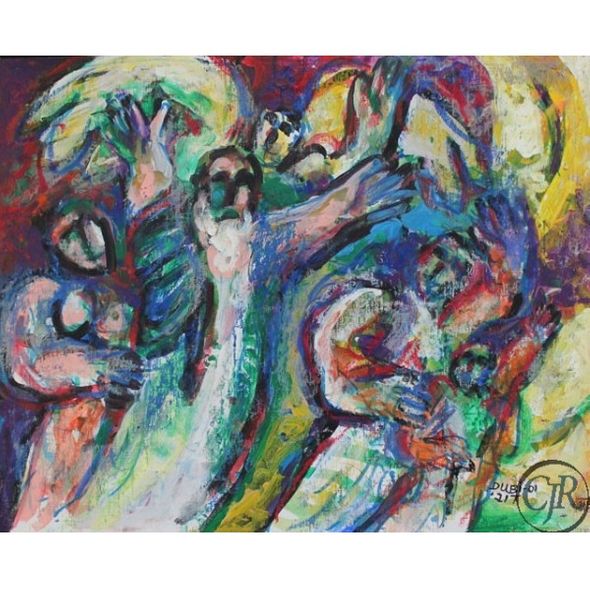 Dubi Arie Pastel and Acrylic on Paper:"Dismissing of Hagar"