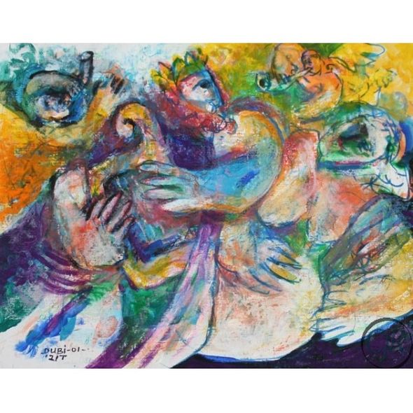 Dubi Arie Pastel and Acrylic on Paper:"Love's Melody"