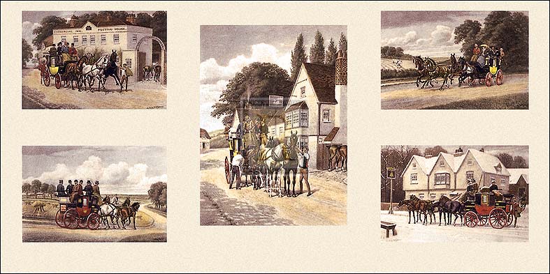 E.A.S. Douglas Artist Hand Colored Copper Plate Printed Atelier Print:"Coaching Incidents (five scenes on one plate)"