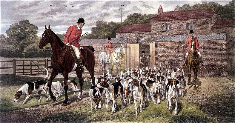 E.A.S. Douglas Artist Hand Colored Copper Plate Printed Atelier Print:"Starting from the Kennels"