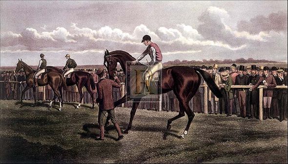 E.A.S. Douglas Artist Hand Colored Copper Plate Printed Atelier Print:"The Favourite: Before the Race"