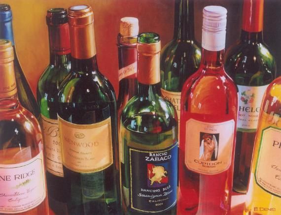 E. Denis Hand Signed and Numbered Limited Edition Giclee on Canvas: " Bottles in the Pantry "