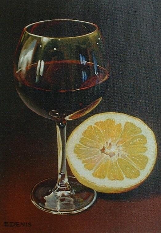 E. Denis Hand Signed and Numbered Limited Edition Giclee on Canvas: " Orange with a Glass of Wine "