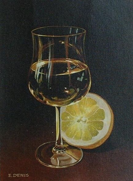 E. Denis Hand Signed and Numbered Limited Edition Giclee on Canvas: " Orange with a Glass of Wine ll "
