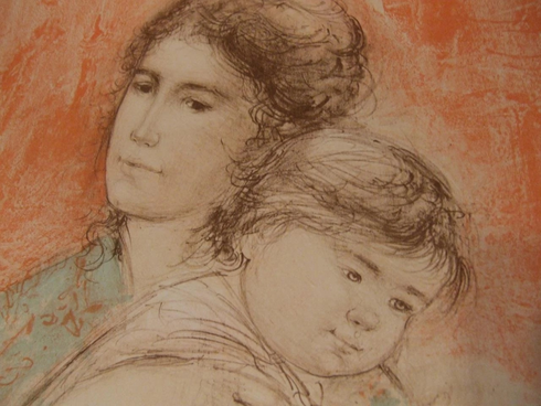 Edna Hibel Gold Leaf Lithograph: "Leona and Baby" Edna Hibel Gold Leaf Lithograph: "Leona and Baby"