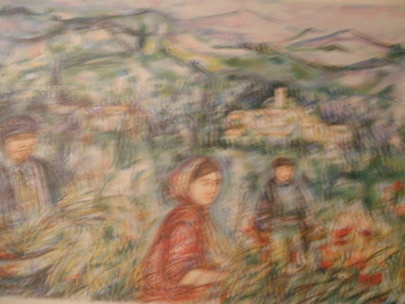 Edna Hibel Limited Edition Offset Lithograph: "the Flower Harvest"