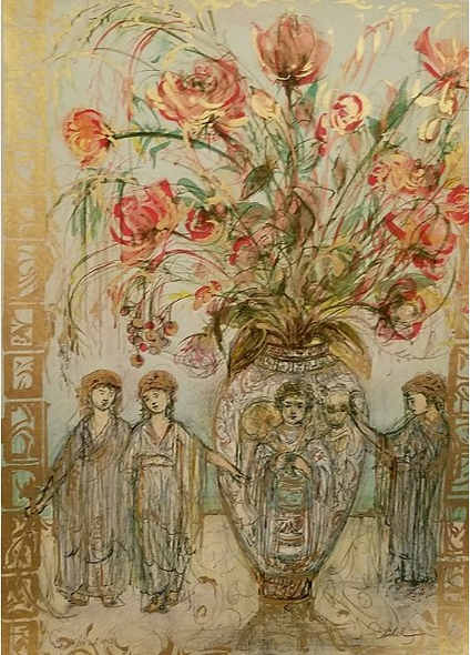 Edna Hibel Offset Lithograph with Gold Embellishments: "Ancient Wisdom"