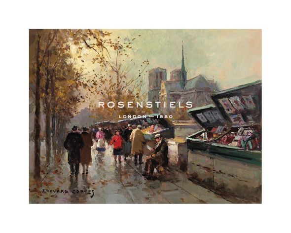 Edouard Cortes Hand Numbered Limited Edition Print on Paper :"Bookstalls at Notre Dame"