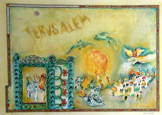 Edward Ben Avram Hand Signed and Numbered Limited Edition Serigraph on Paper: " Jerusalem "