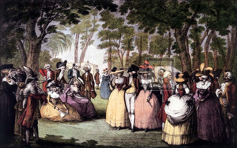 Edward Dayes Artist Hand Colored Copper Plate Printed Atelier Print:"The Gardens of Carlton House"