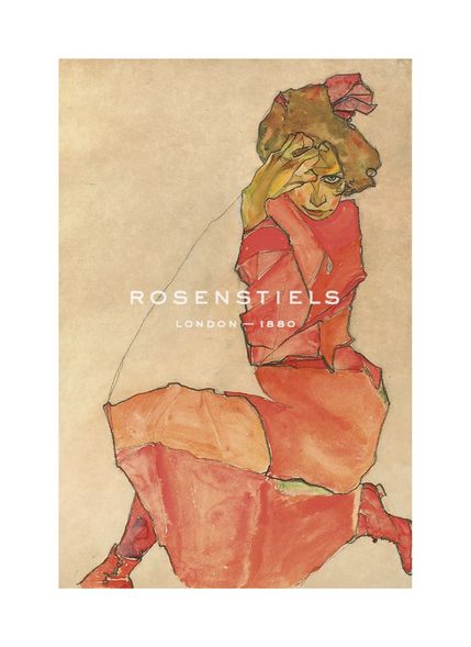 Egon Schiele Hand Numbered Limited Edition Print on Paper :"Kneeling Female in Orange-Dress, 1910"
