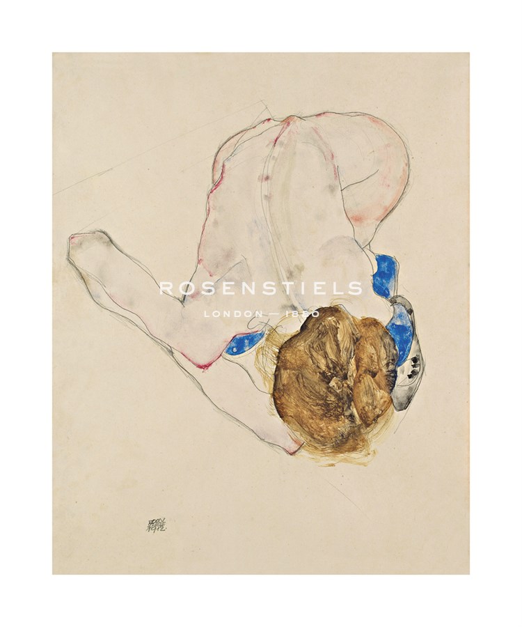 Egon Schiele Hand Numbered Limited Edition Print on Paper :"Nude with Blue Stockings, Bending Forward, 1912"
