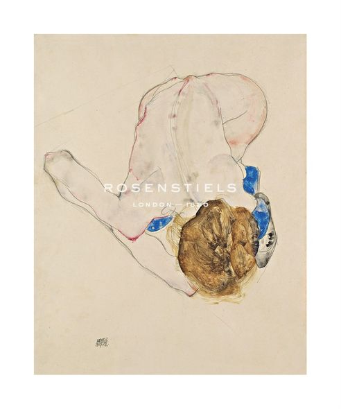 Egon Schiele Hand Numbered Limited Edition Print on Paper :"Nude with Blue Stockings, Bending Forward, 1912"