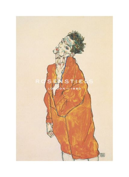 Egon Schiele Hand Numbered Limited Edition Print on Paper :"Self-Portrait in Orange Jacket, 1913"