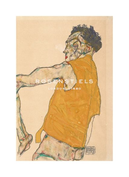 Egon Schiele Hand Numbered Limited Edition Print on Paper :"Self-Portrait in Yellow Vest, 1914"