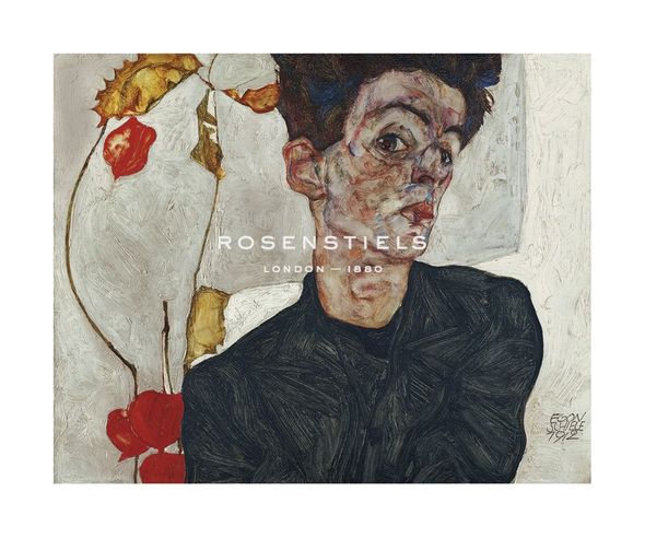 Egon Schiele Hand Numbered Limited Edition Print on Paper :"Self-Portrait with Chinese Lantern Plant, 1912"