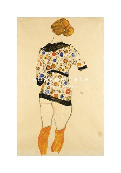 Egon Schiele Hand Numbered Limited Edition Print on Paper :"Standing Woman in a Patterned Blouse"