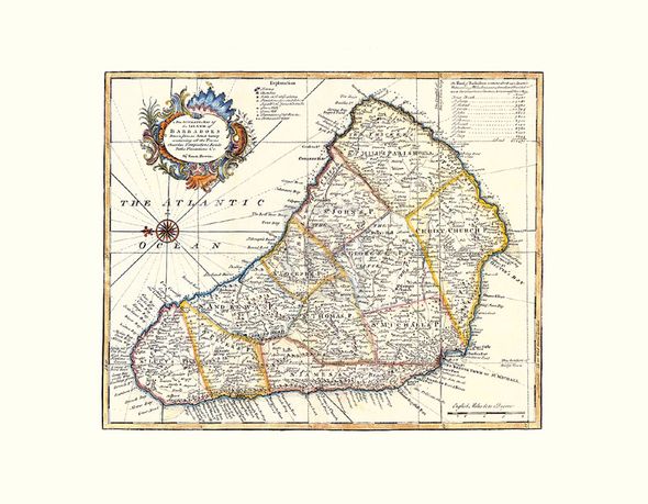 Emanuel Bowen Hand Numbered Limited Edition Print on Paper :"Map Of Barbados"