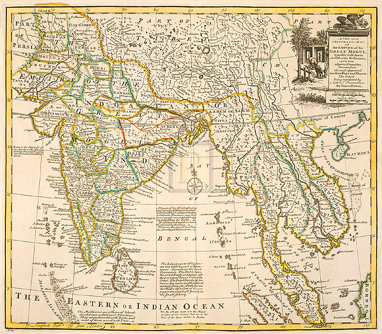 Emanuel Bowen Hand Numbered Limited Edition Print on Paper :"The Empire of the Great Mogul, 1747"