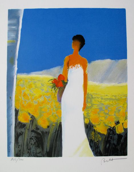 Emile Bellet Hand Signed Lithograph:"Parmi Les Tournesols"