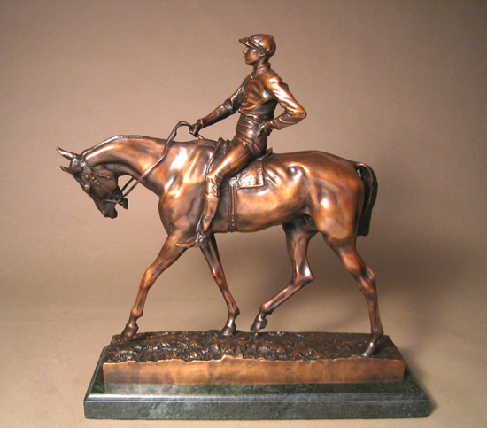 Emmanuel Fremiet Handcrafted Solid Bronze Sculpture:"Jockey on Horse"