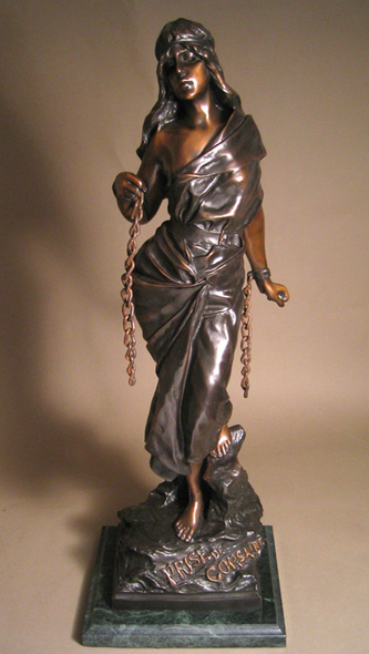 Emmanuele Villanis Handcrafted Solid Bronze Sculpture:"Prise de Corsaire" (Prisoner of the Pirate)