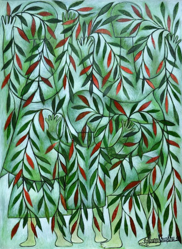 Ephrem Kouakou Acrylic on Canvas:"Grass People" Ephrem Kouakou Acrylic on Canvas:"Grass People"