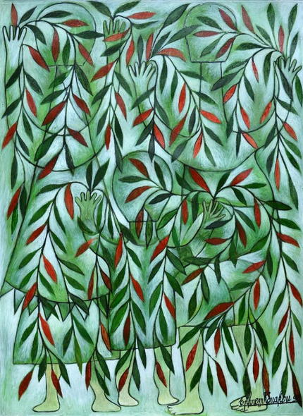 Ephrem Kouakou Acrylic on Canvas:"Grass People"