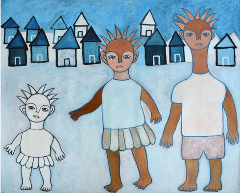 Ephrem Kouakou Acrylic on Canvas:"Three Kids" Ephrem Kouakou Acrylic on Canvas:"Three Kids"
