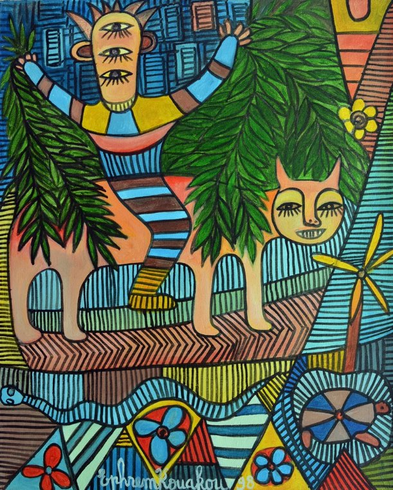 Ephrem Kouakou Acrylic on Canvas:"Cat Rider"