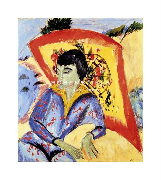 Ernst Ludwig Kirchner Hand Numbered Limited Edition Print on Paper :"Erna with Japanese Umbrella"