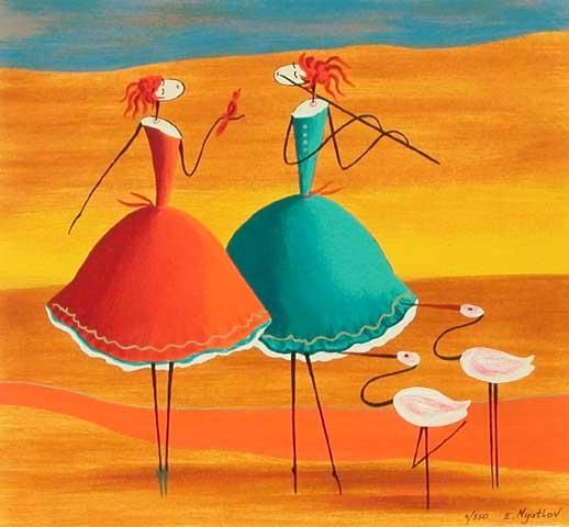 Esther Myatlov Hand Signed and Numbered Limited Edition Serigraph on Wood: " Companions "