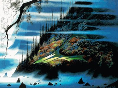 Eyvind Earle Artist Signed Limited Edition Serigraph on Paper:"Pasture Through The Fog"