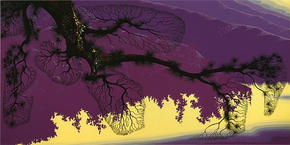 Eyvind Earle Limited Edition, Serigraph on Paper: "Purple Coastline"