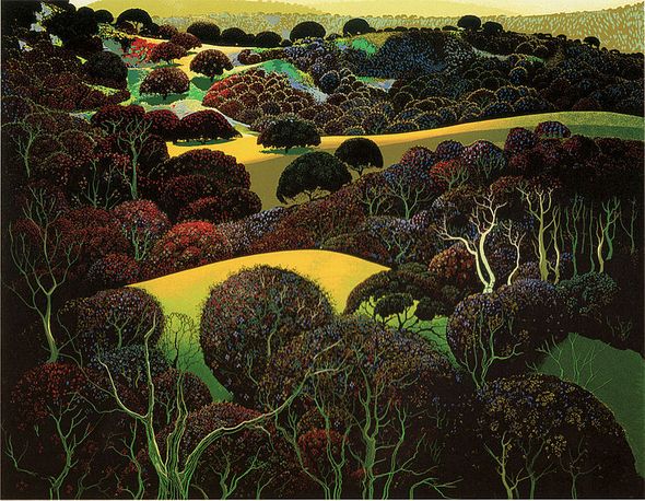Eyvind Earle Limited Edition, Serigraph on Paper: "Santa Ynez Memories"