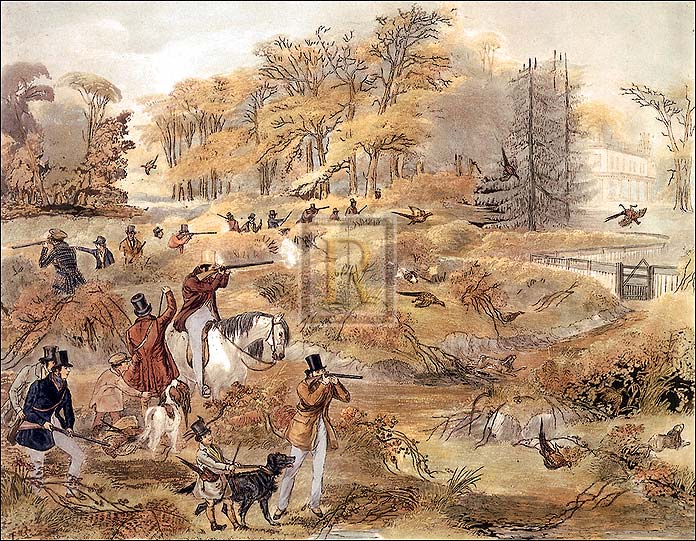 F.C. Turner Artist Hand Colored Copper Plate Printed Atelier Print:"Battue Shooting"