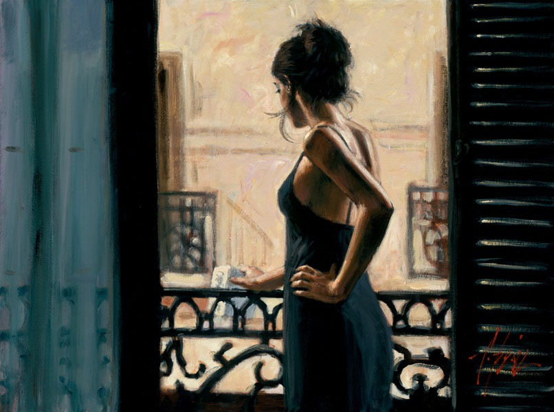 Fabian Perez Hand Signed and Numbered Limited Edition Giclee on Canvas:"At The Balcony"