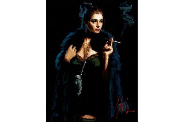 Fabian Perez Hand Signed and Numbered Limited Edition Giclee on Canvas:"Blue Rabbit II"