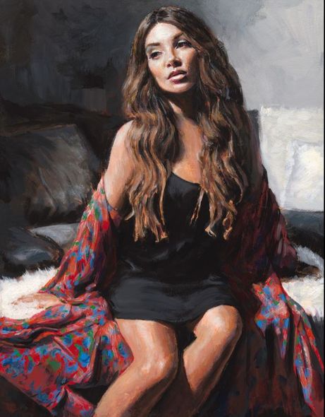 Fabian Perez Handsigned and Numbered Limited Edition Embellished Giclee on Canvas:"Angelica III"