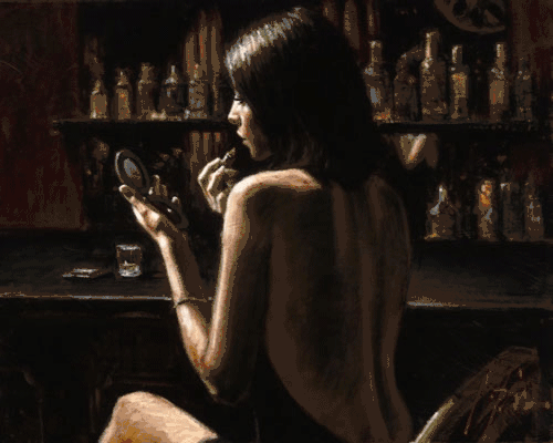 Fabian Perez Handsigned and Numbered Limited Edition Embellished Giclee on Canvas:"Anna At The Bar"
