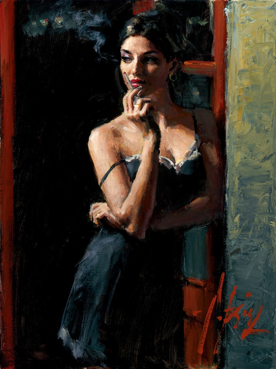 Fabian Perez Handsigned and Numbered Limited Edition Embellished Giclee on Canvas: "At the Door"