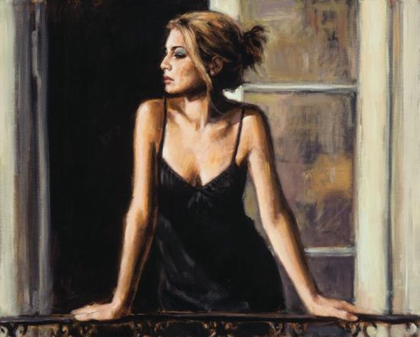 Fabian Perez Handsigned and Numbered Limited Edition Embellished Giclee on Canvas:"Balcony At Buenos Aires VIII"