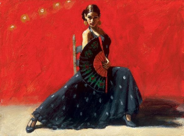 Fabian Perez Handsigned and Numbered Limited Edition Embellished Giclee on Canvas:"Black Flower IV (Vertical)"