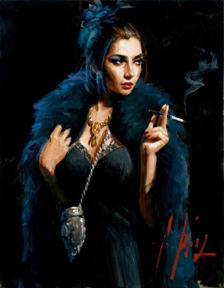 Fabian Perez Handsigned and Numbered Limited Edition Embellished Giclee on Canvas: "Blue Rabbit"