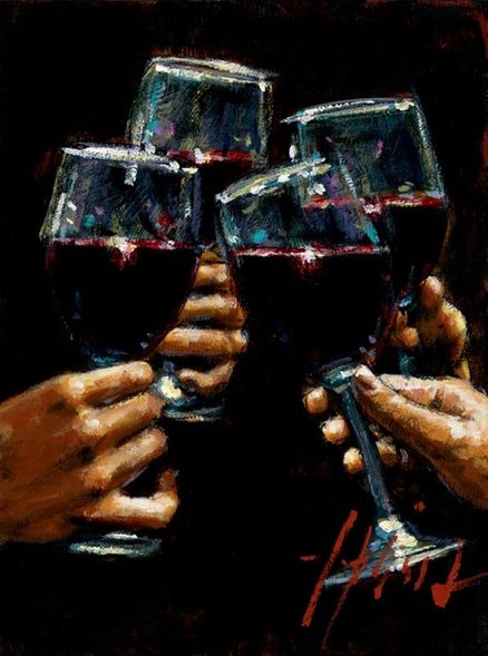 Fabian Perez Handsigned and Numbered Limited Edition Embellished Giclee on Canvas: "Brandis con Tinto II"