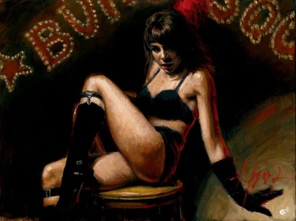 Fabian Perez Handsigned and Numbered Limited Edition Embellished Giclee on Canvas: "Burlesque"