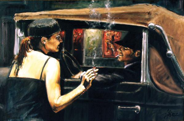 Fabian Perez Handsigned and Numbered Limited Edition Embellished Giclee on Canvas:"Calles De San Telmo II"