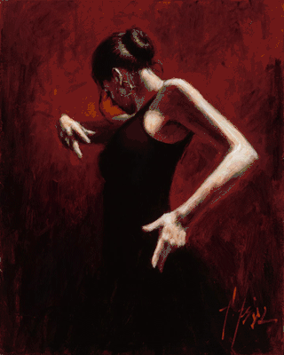 Fabian Perez Handsigned and Numbered Limited Edition Embellished Giclee on Canvas:"El Baile Del Flamenco Rojo I"