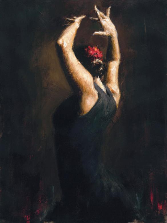 Fabian Perez Handsigned and Numbered Limited Edition Embellished Giclee on Canvas:"Flamenco IV"